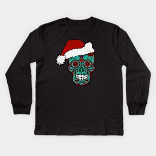 Gothic Christmas - Smiling Sugar Skull Santa Claus 3 Kids Long Sleeve T-Shirt